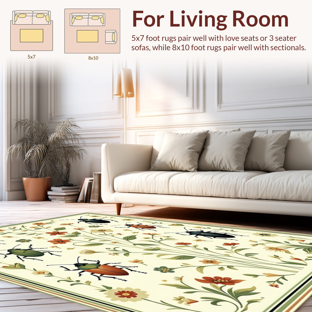 Nature Inspired Beetle Floral Art Rug