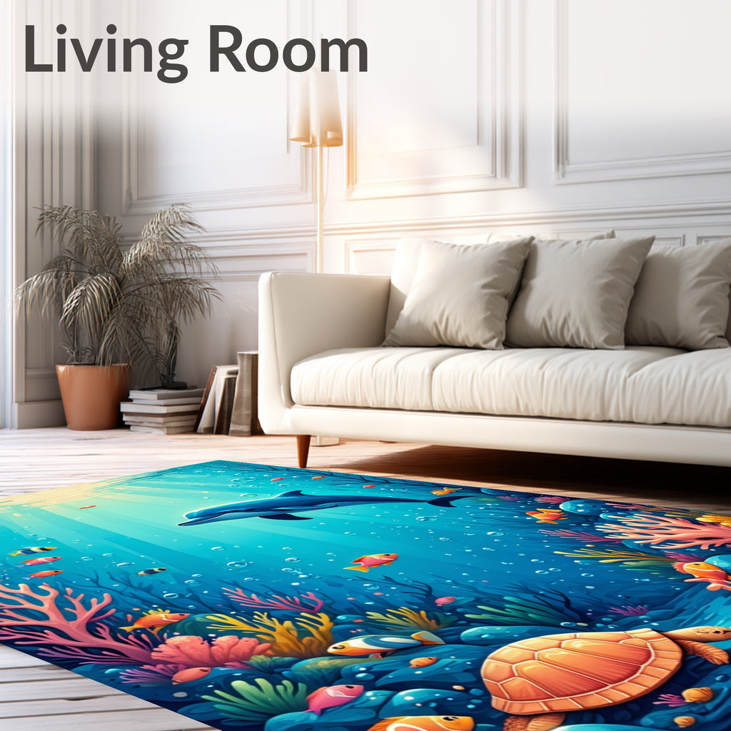 Underwater Dolphin Coral Reef Scene Rug