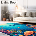 Underwater Dolphin Coral Reef Scene Rug