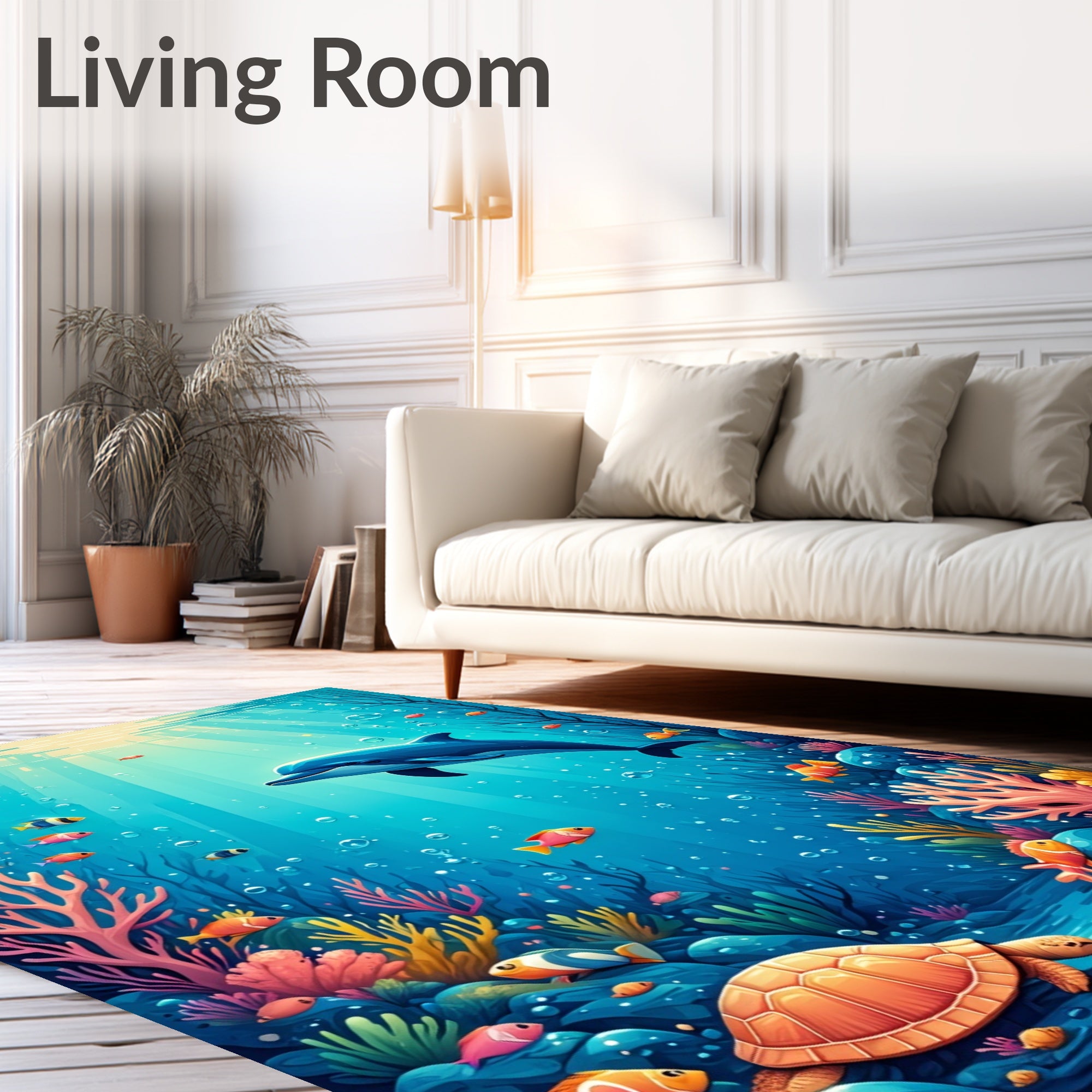 Underwater Dolphin Coral Reef Scene Rug
