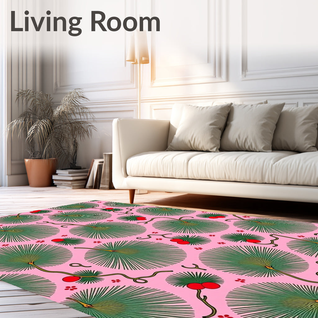Pink Green Fan Berry Whimsical Nature Rug