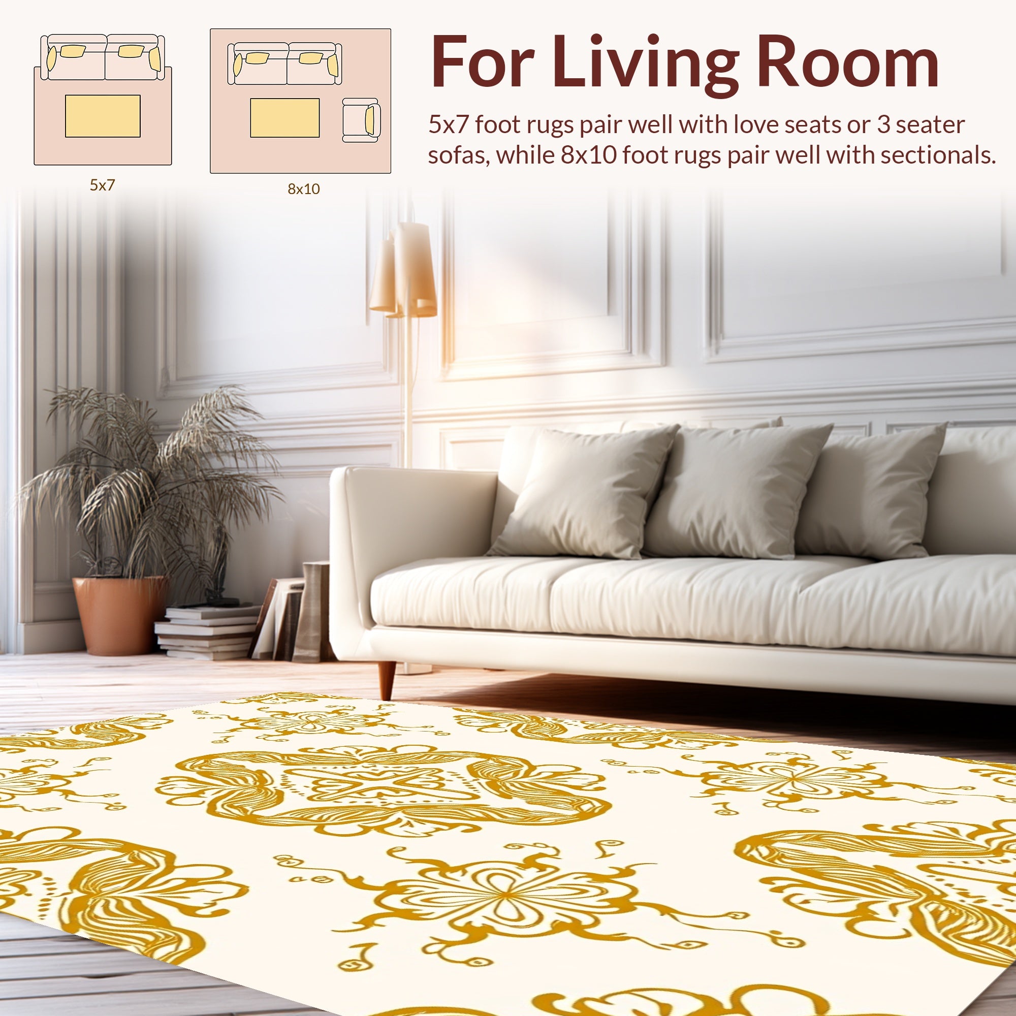 Golden Floral Medallion Pattern Rug