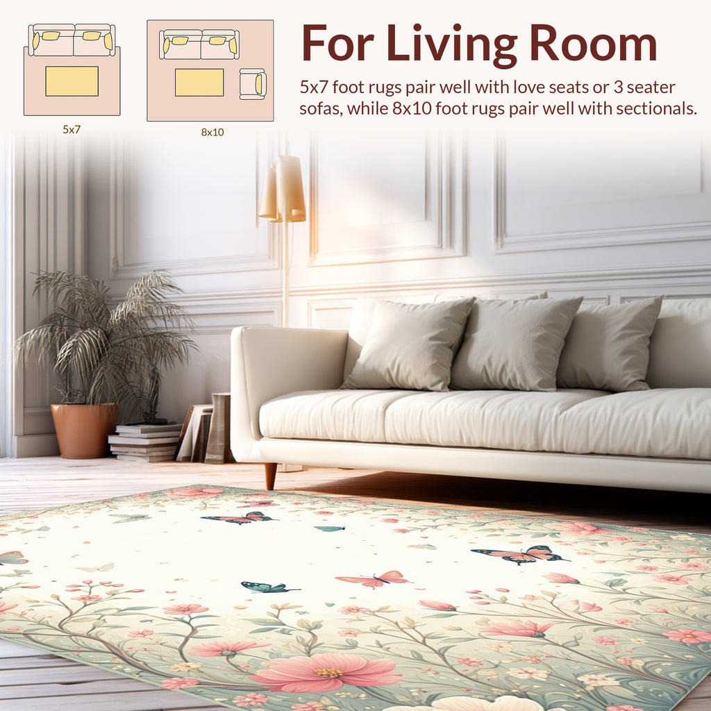 Pastel Floral Butterflies Pattern Rug