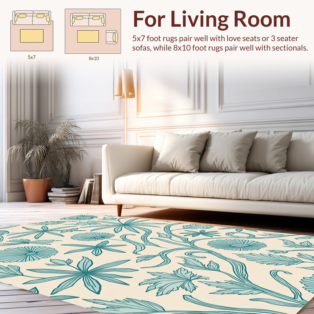Teal Vintage Floral Pattern Rug