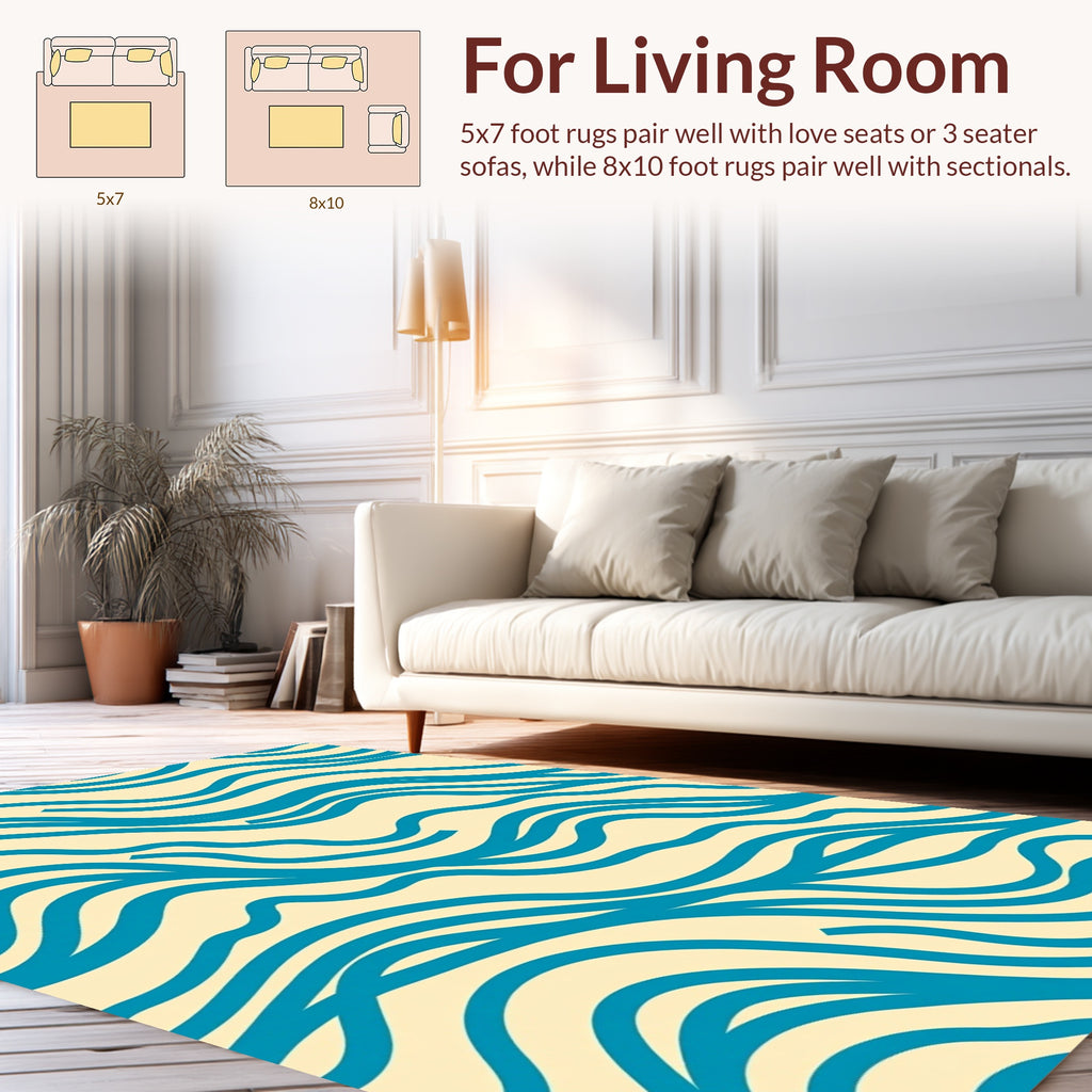 Blue Waves Line Pattern Rug
