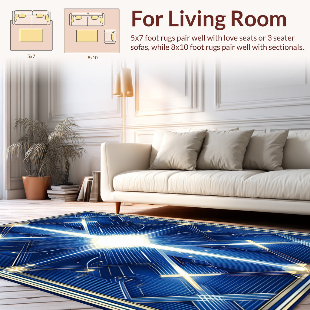 Radiant Blue Geometric Cyberpunk Rug