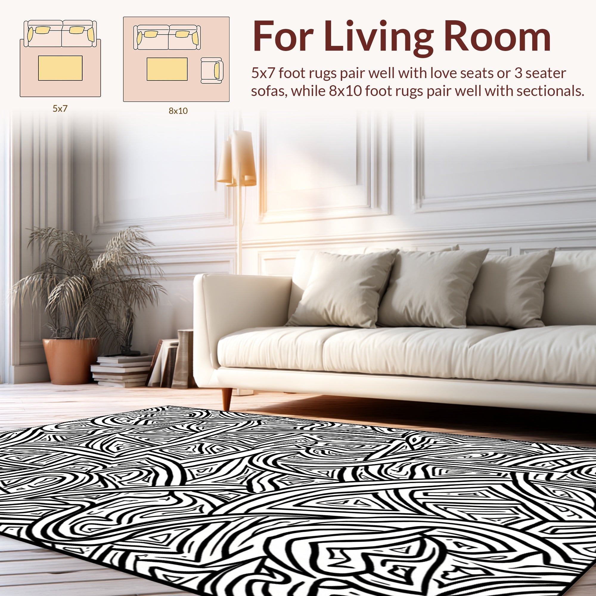 Abstract Black White Line Art Design Rug