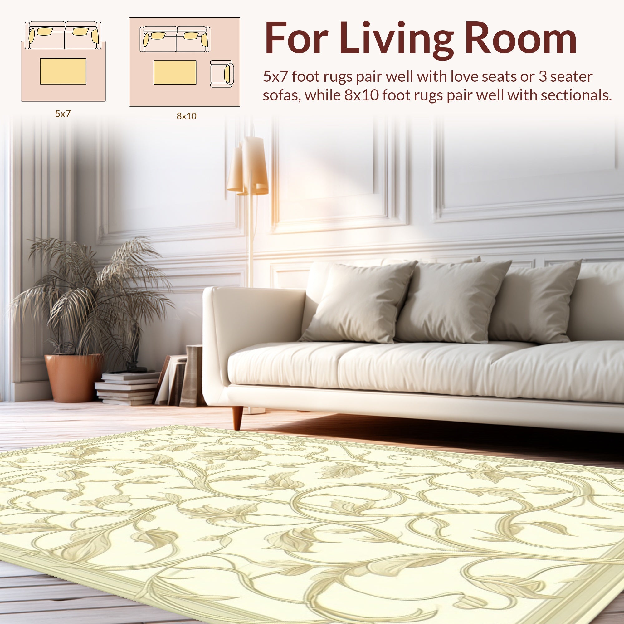 Elegant Floral Vine Scrollwork Design Rug