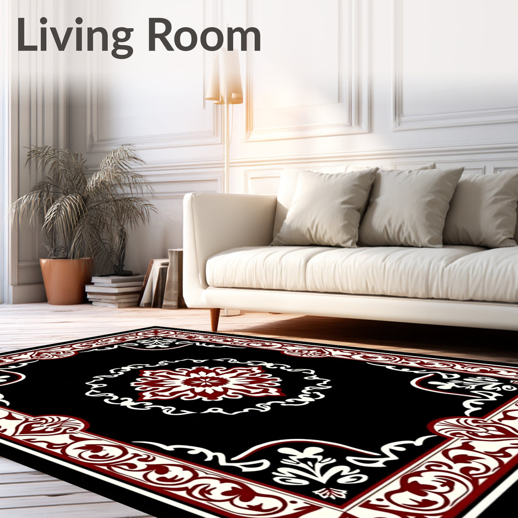 Crimson White Bordered Medallion Rug