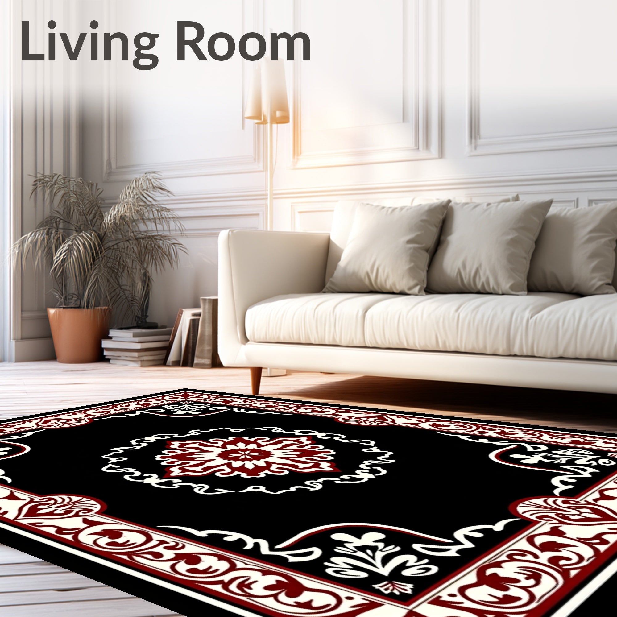 Crimson White Bordered Medallion Rug