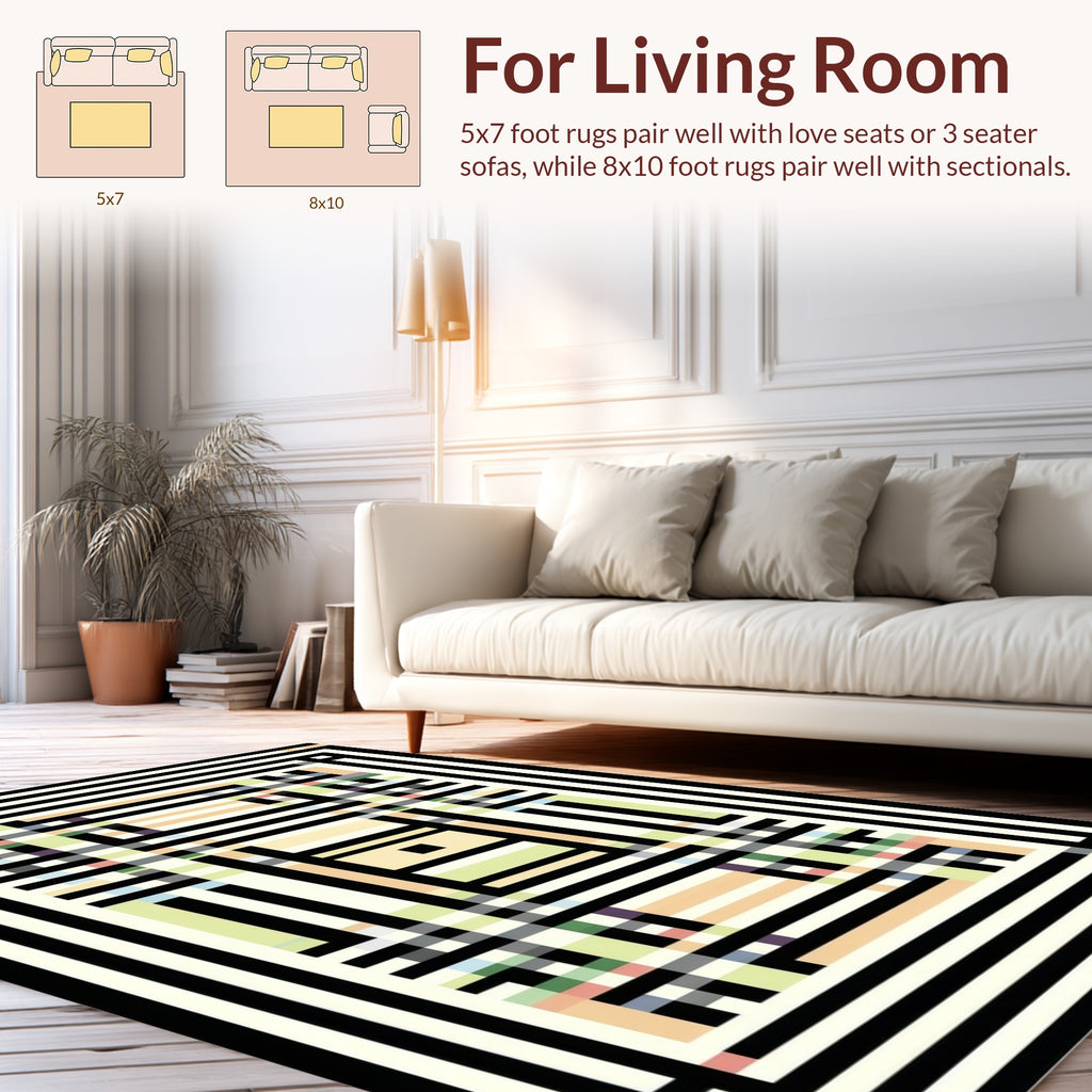 Abstract Geometric Plaid Pattern Rug