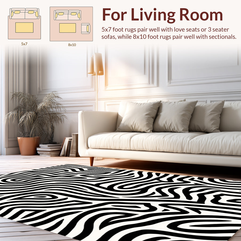 Bold Black White Abstract Lines Rug