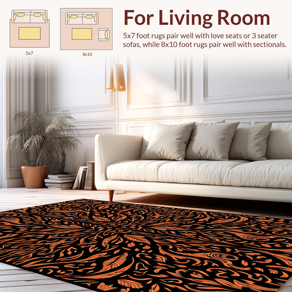 Orange Abstract Swirls Pattern Rug