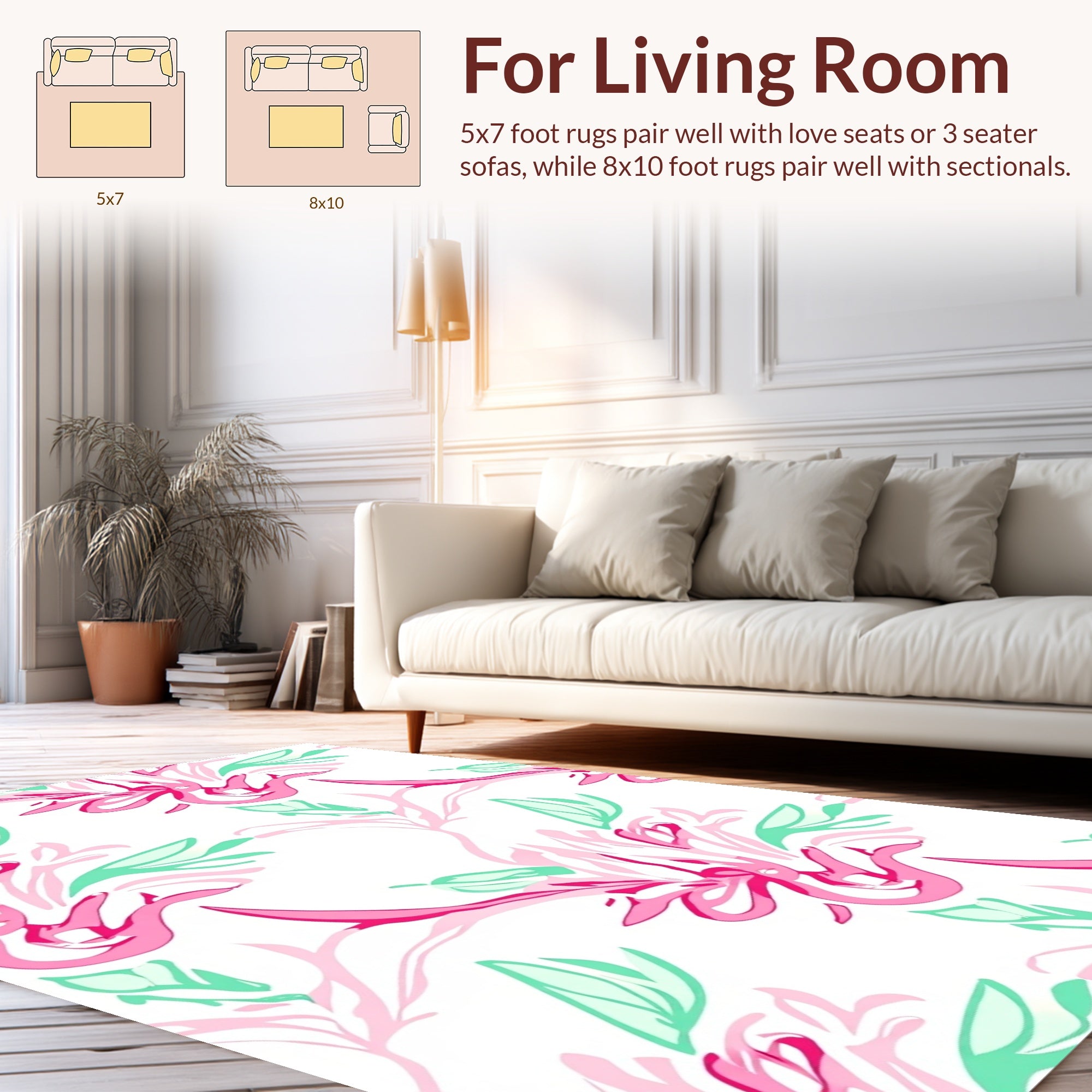 Pink Teal Floral Swirls Pattern Rug