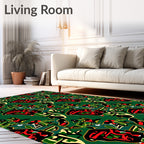 Abstract Crimson Green Organic Forms Rug