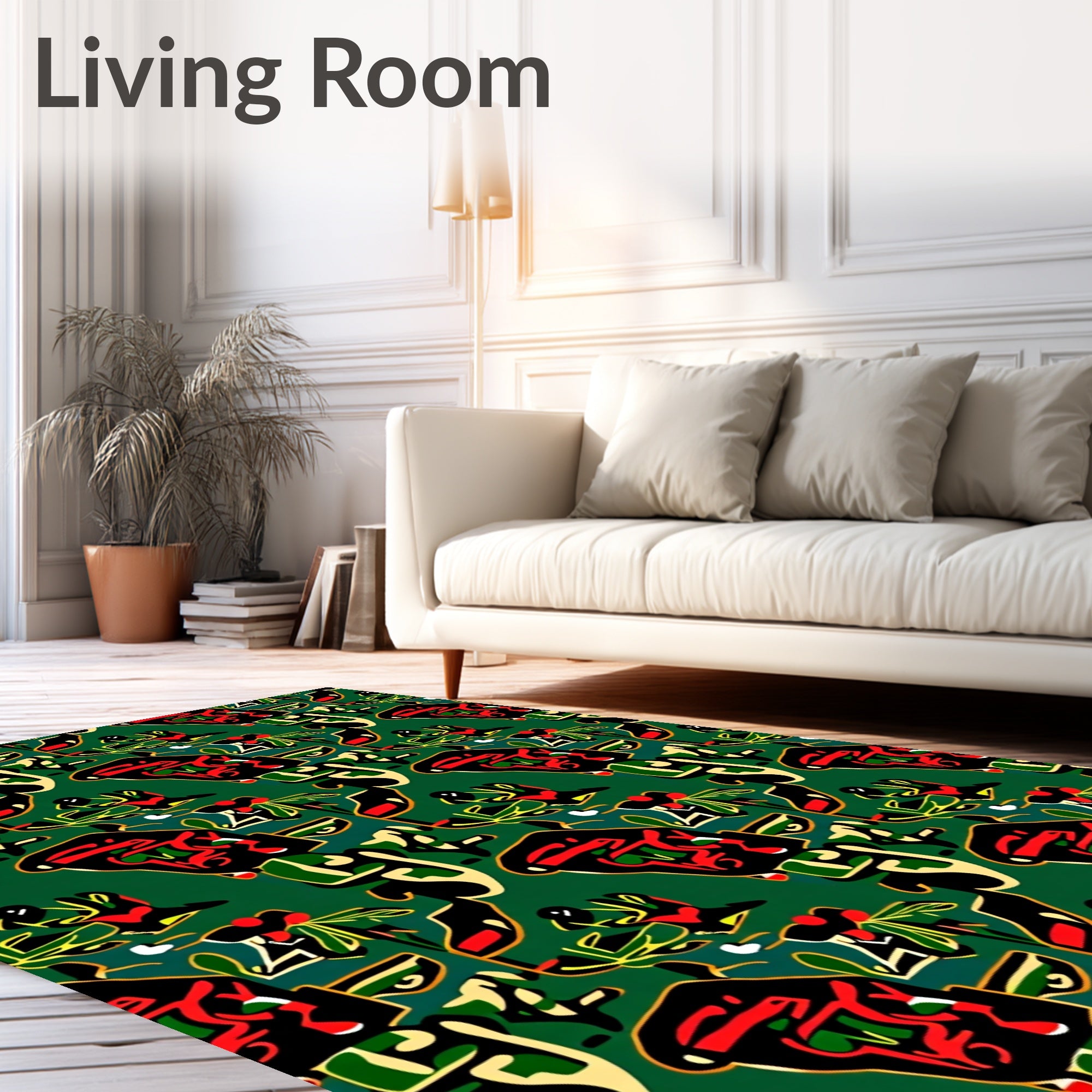 Abstract Crimson Green Organic Forms Rug