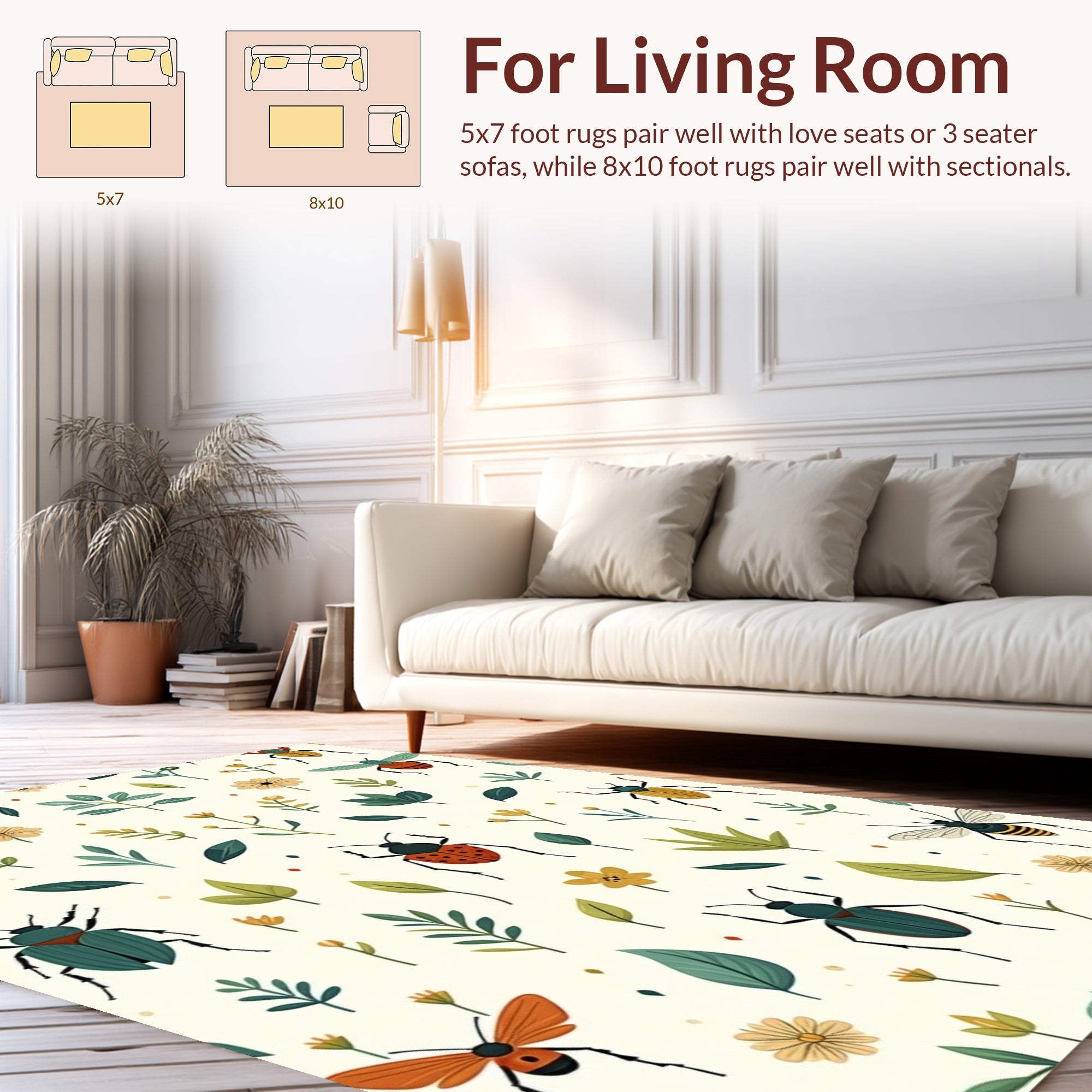 Whimsical Bugs and Botanical Print Rug