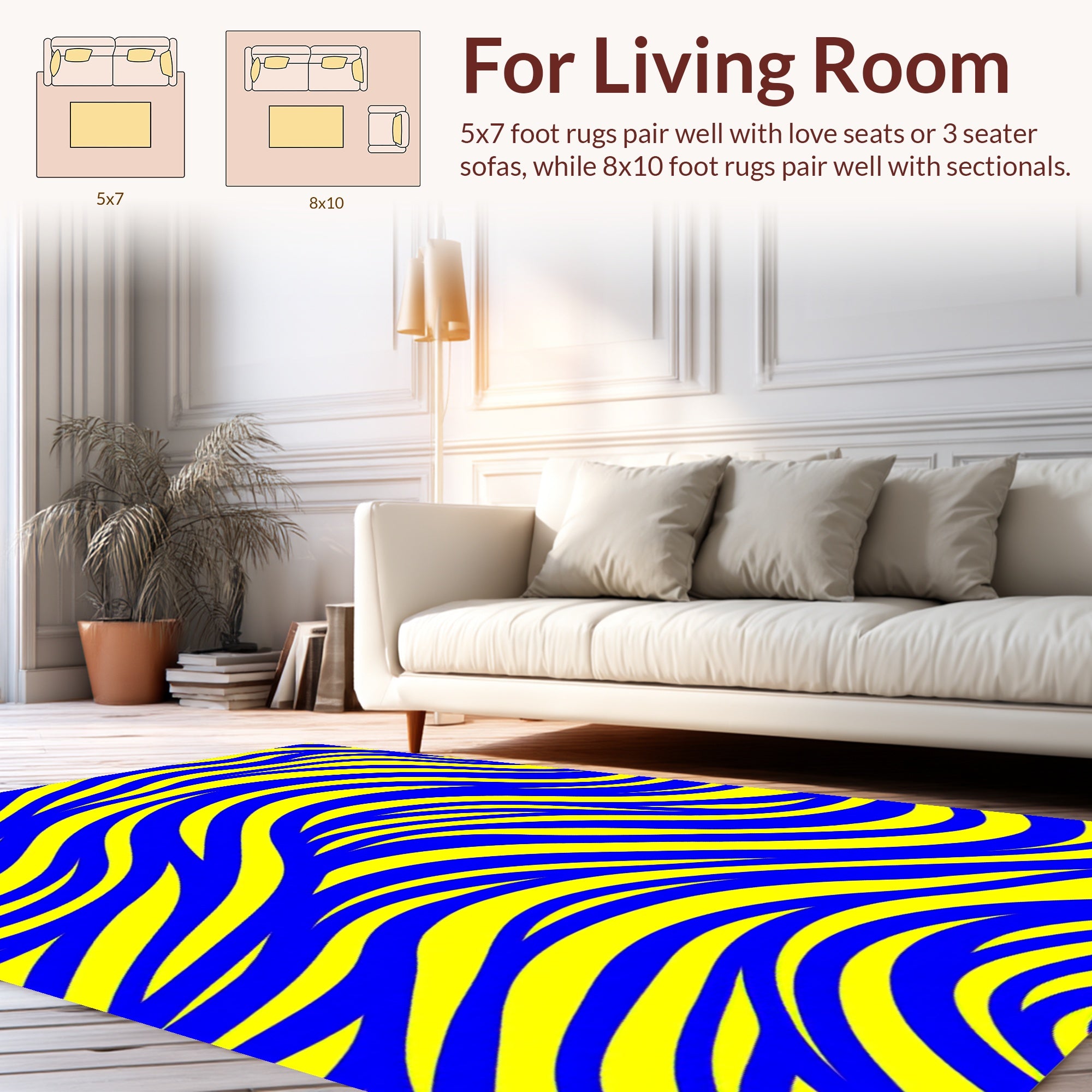 Bold Blue Yellow Striped Pattern Rug