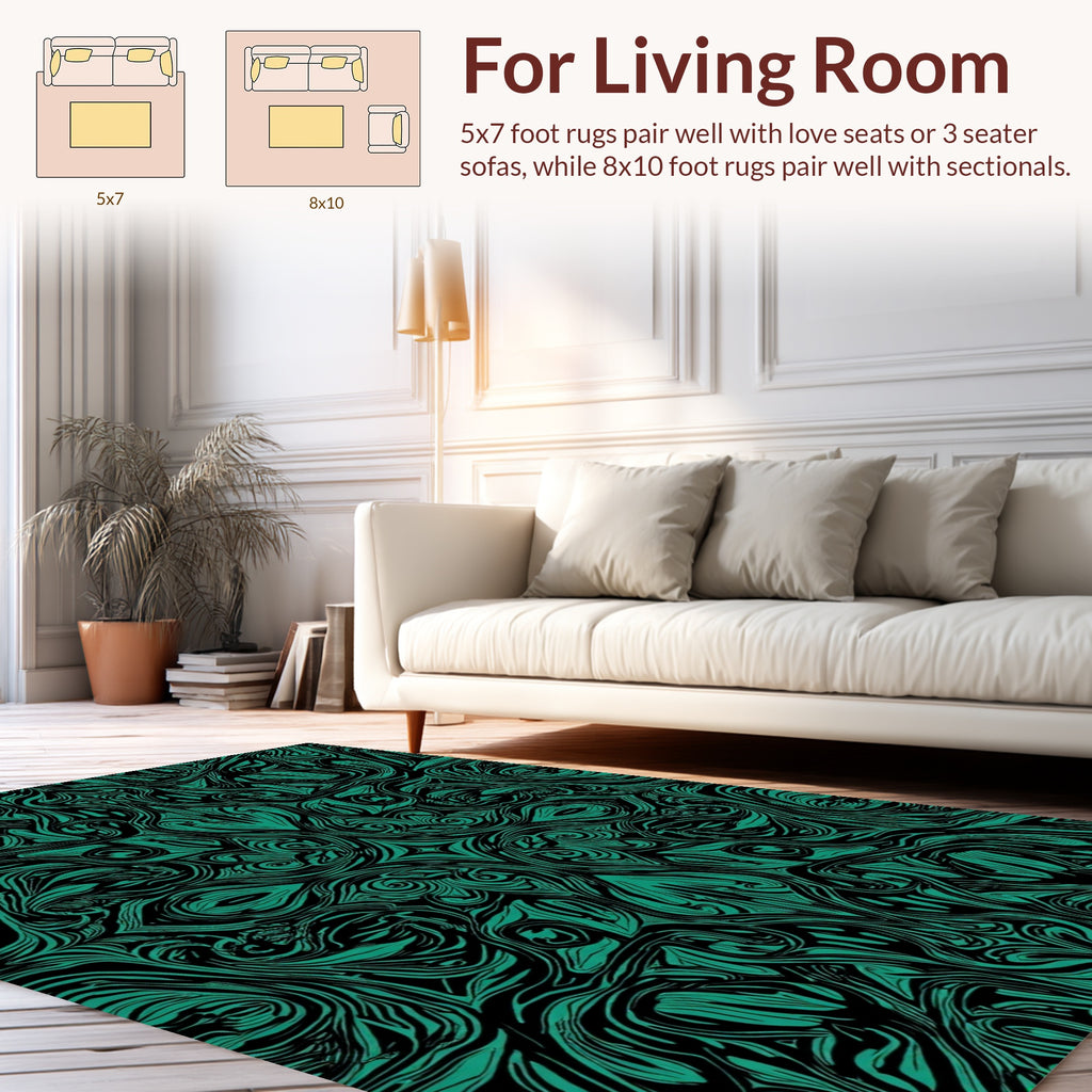 Emerald Black Abstract Swirl Pattern Rug