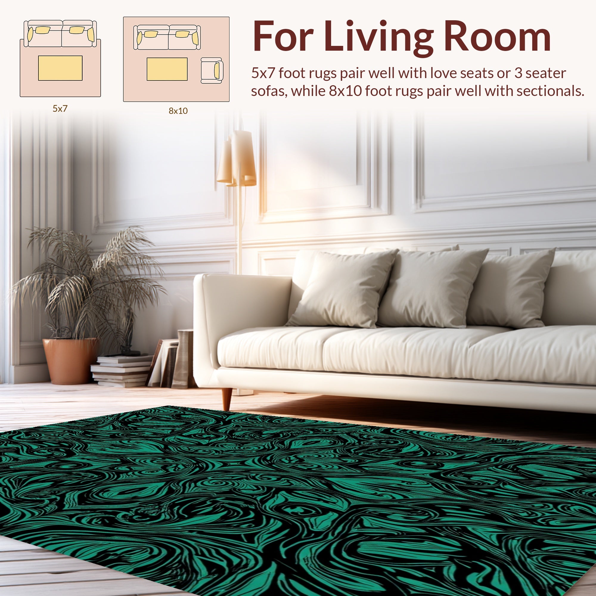 Emerald Black Abstract Swirl Pattern Rug