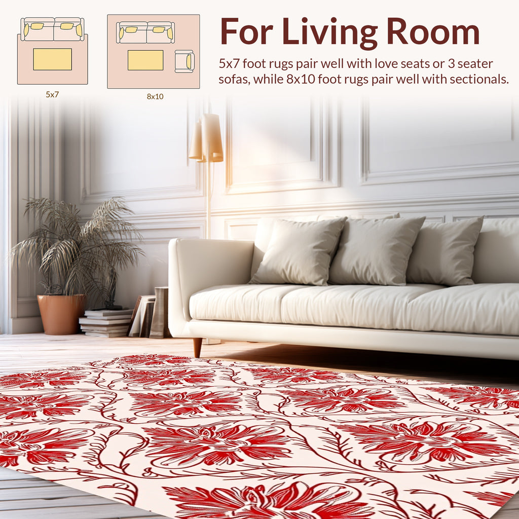 Elegant Red Floral Damask Pattern Rug