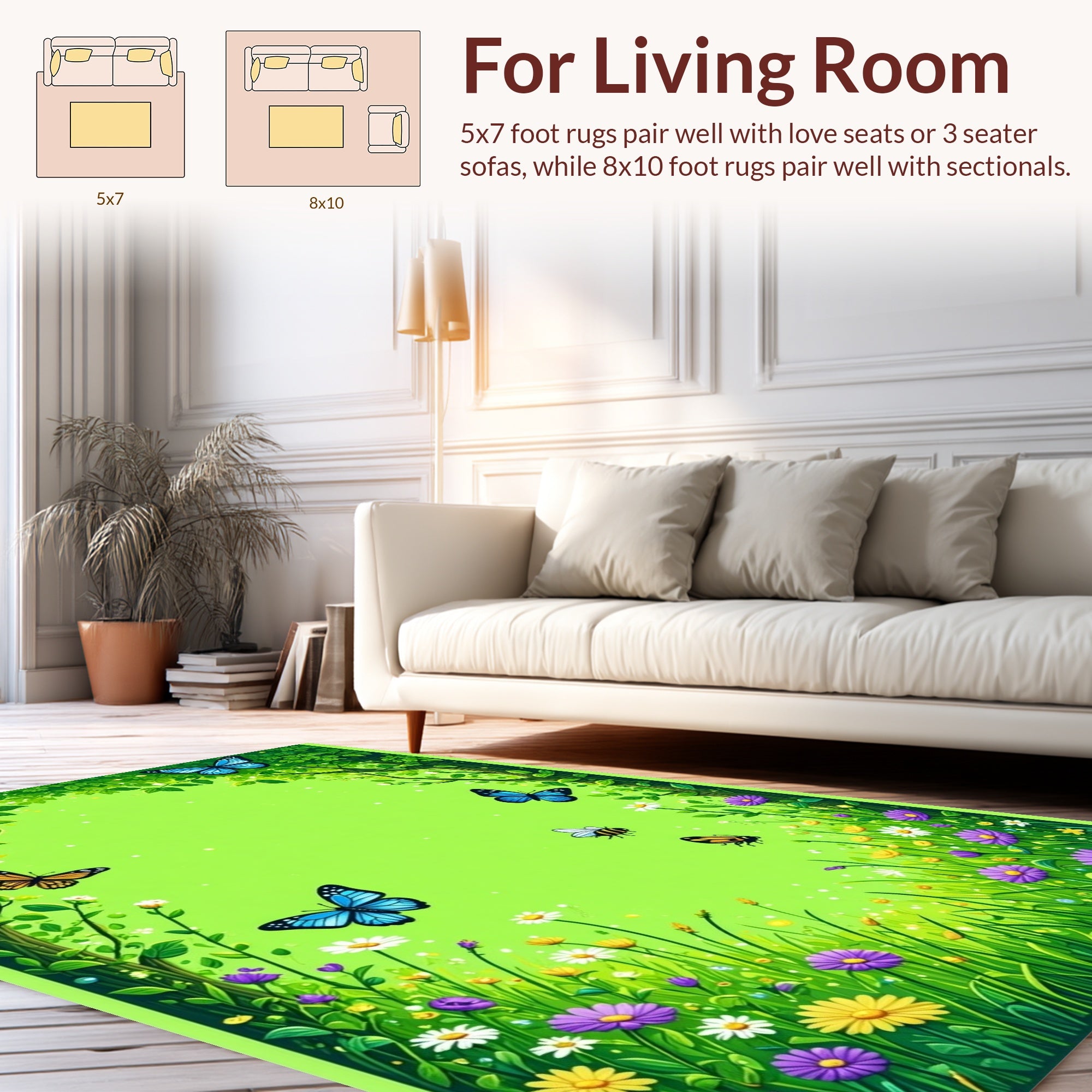 Whimsical Butterfly and Flower Garden Rug