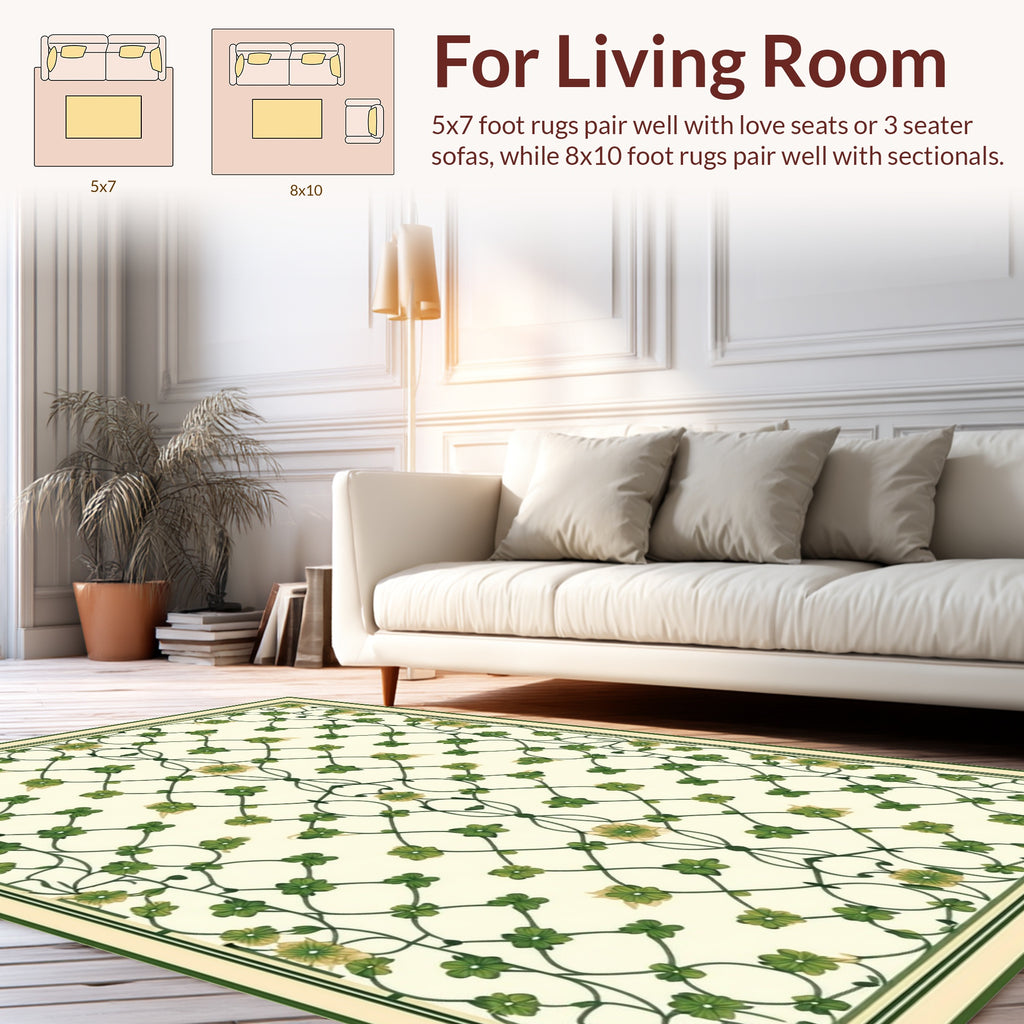 Delicate Green Vine Floral Medallion Rug