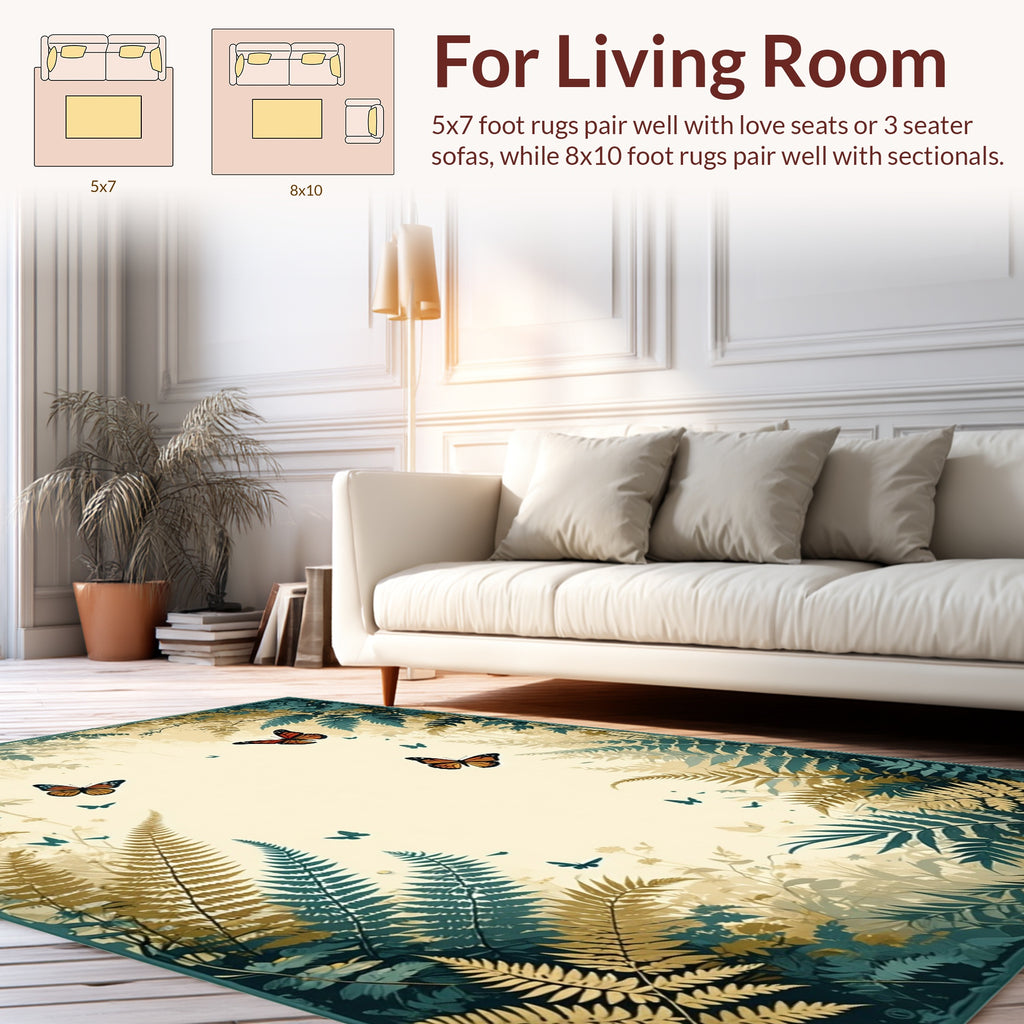 Nature Butterfly Fern Forest Pattern Rug