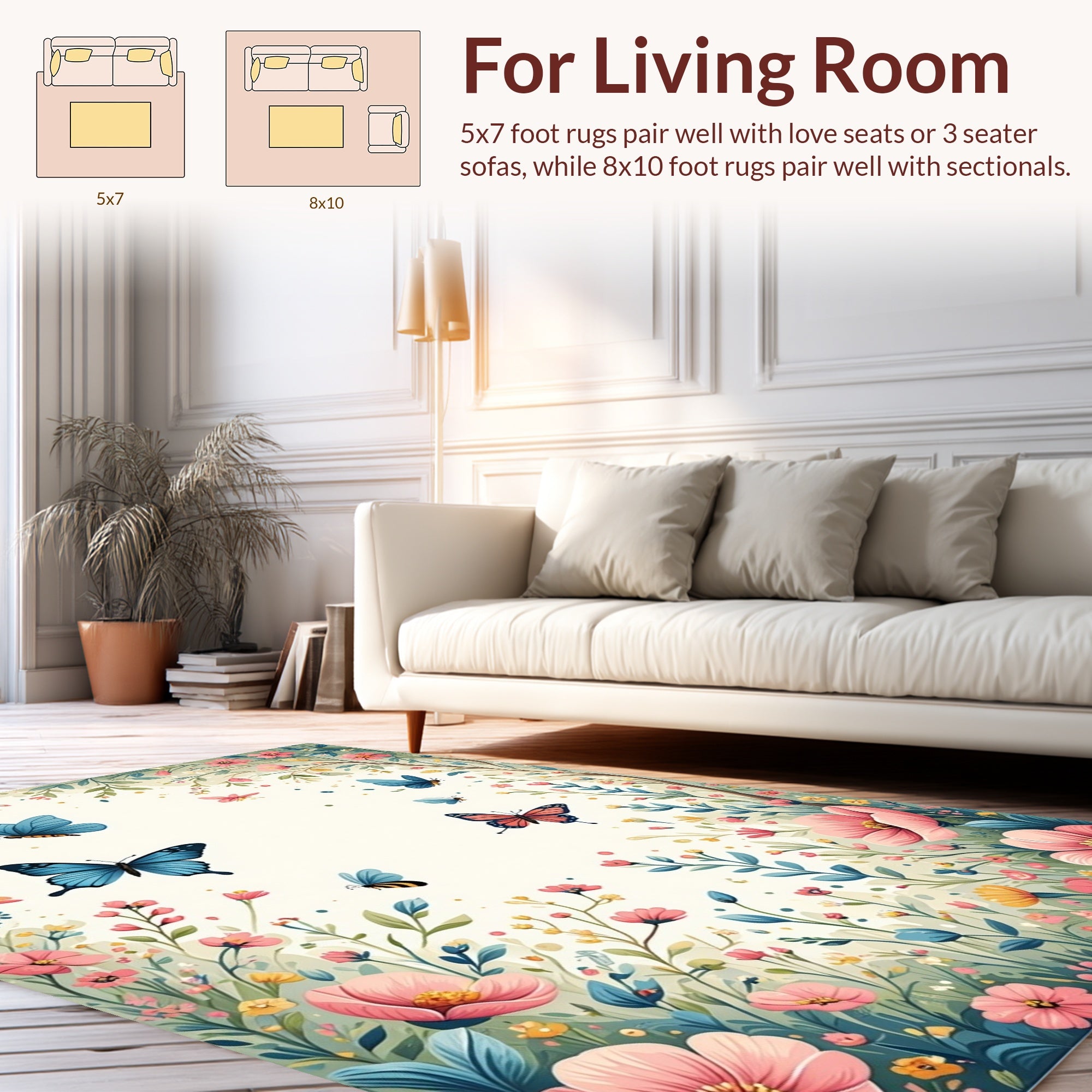 Springtime Floral Butterfly Garden Rug