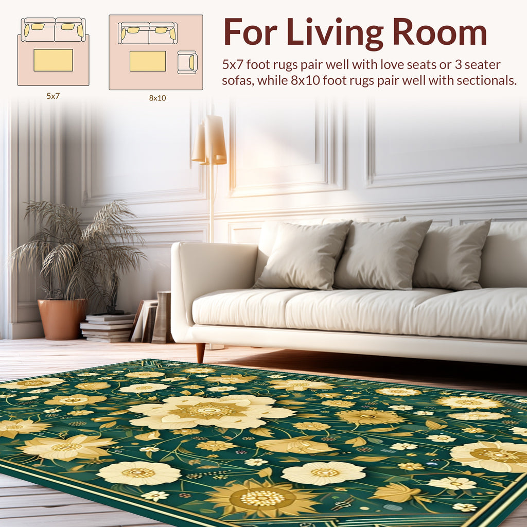 Classic Floral Vines Emerald Green Rug