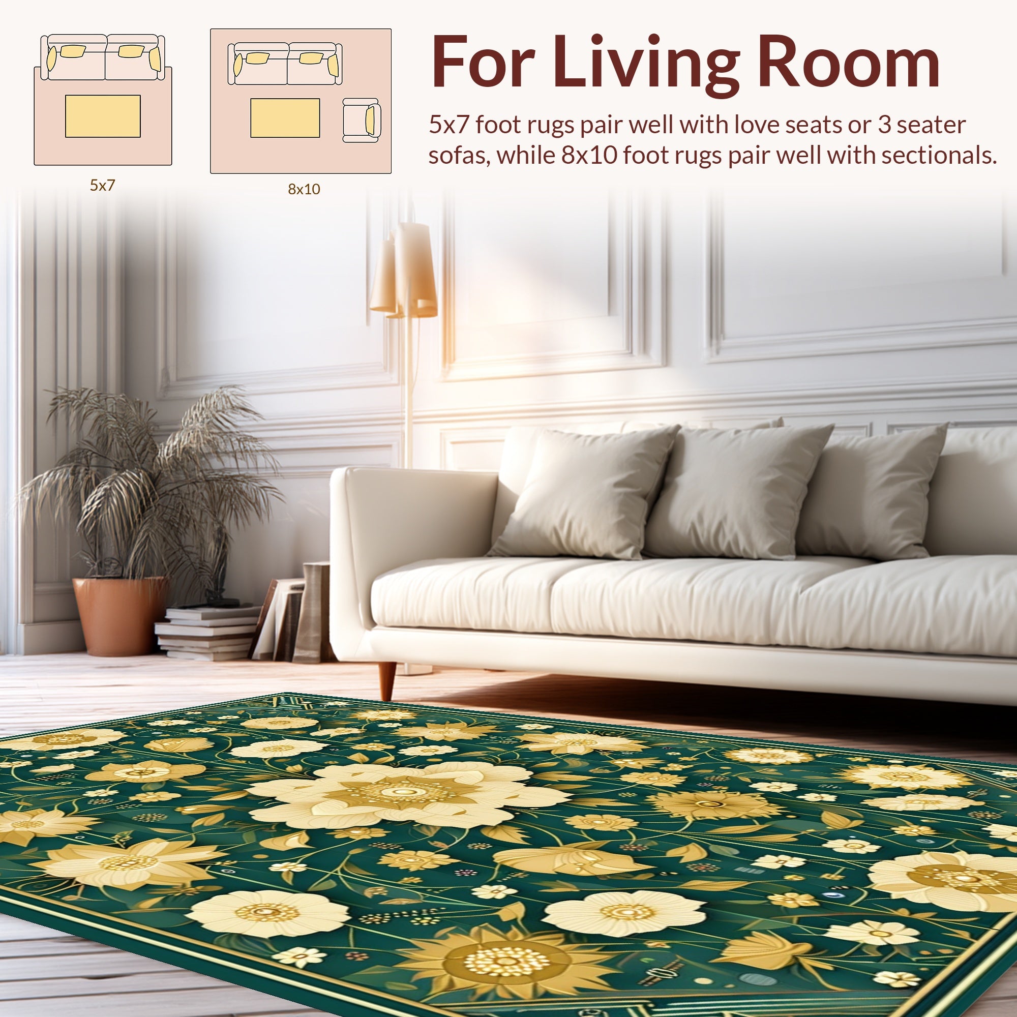 Classic Floral Vines Emerald Green Rug
