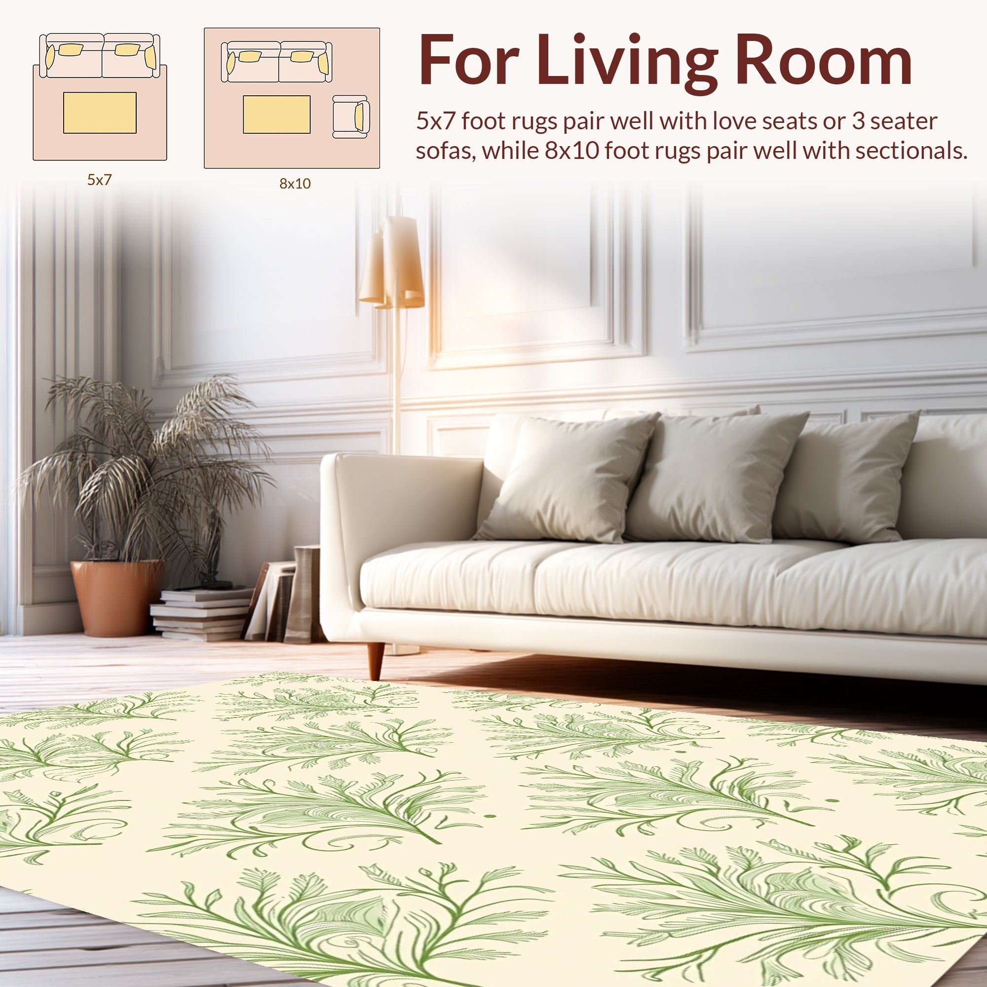 Green Botanical Flourish Pattern Rug