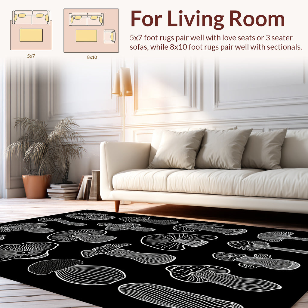 Whimsical Mushroom Line Art Design Rug