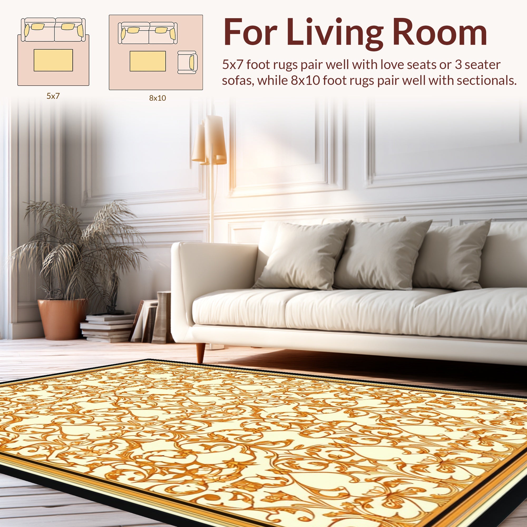 Aged Gold Floral Nouveau Rug