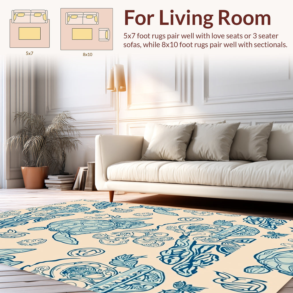 Blue Turtle Nautical Motif Rug