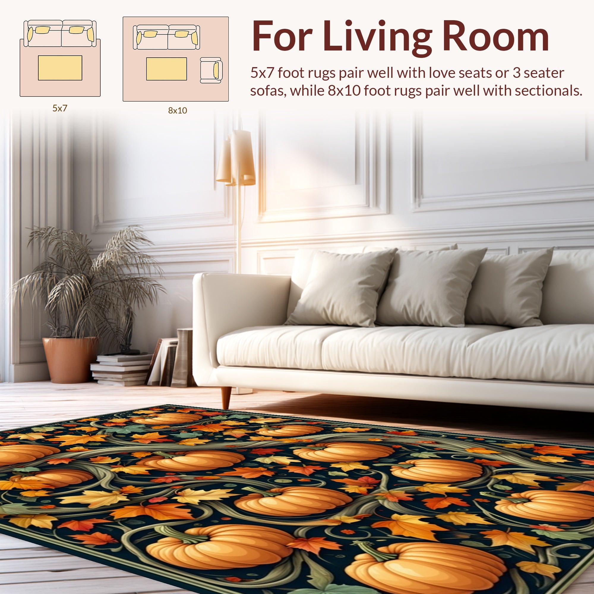 Autumn Harvest Pumpkin Leaf Vine Rug