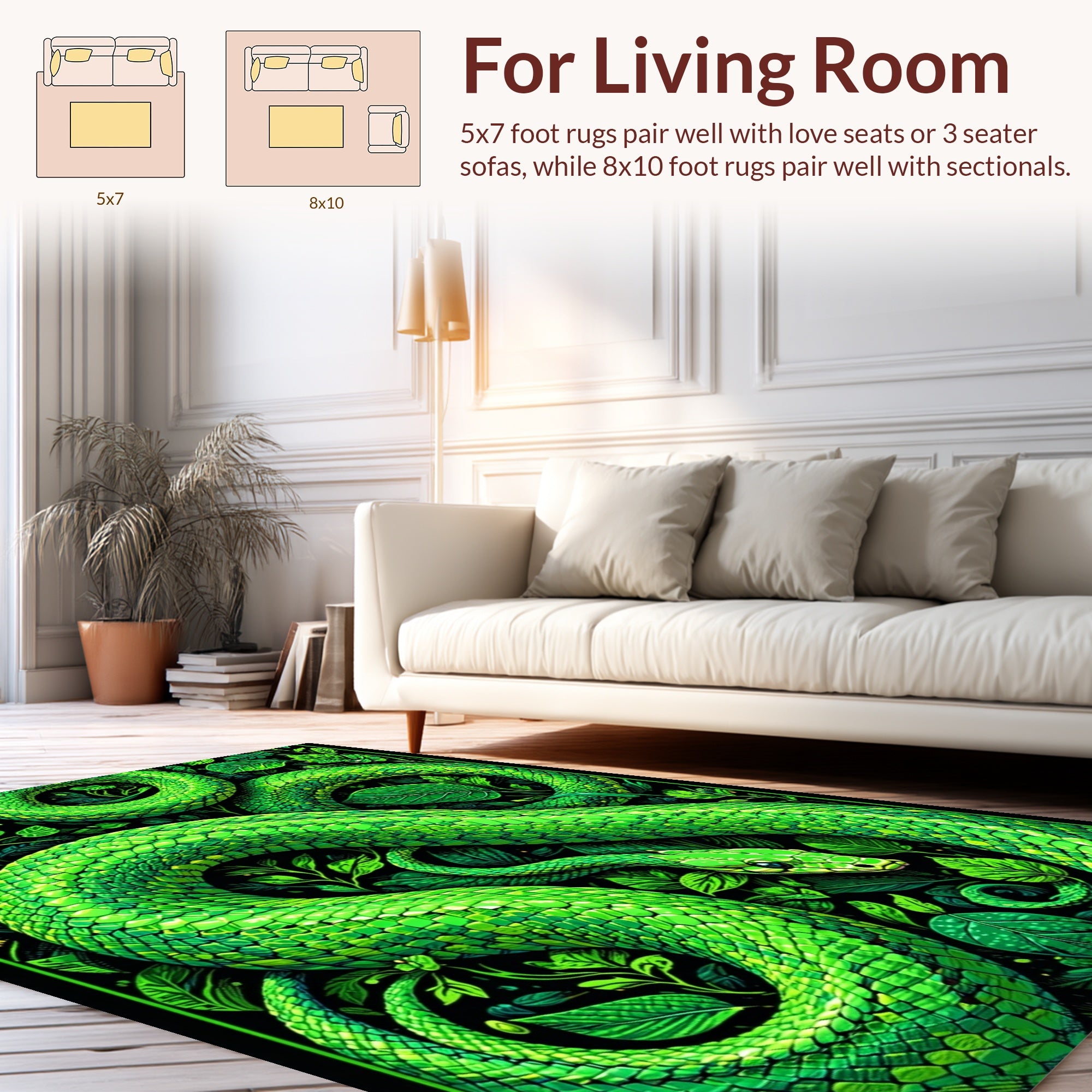 Vibrant Green Serpent Forest Pattern Rug