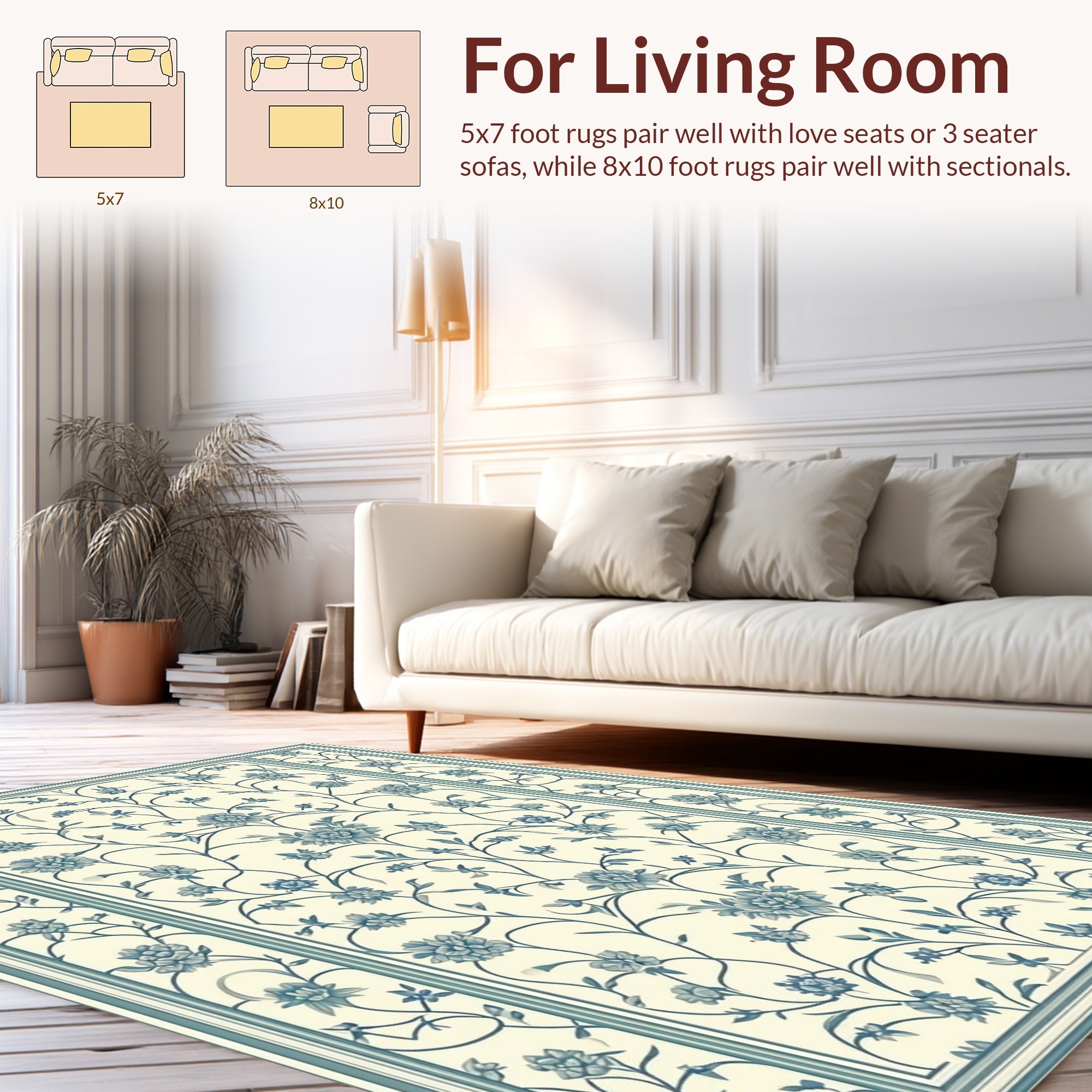 Blue Floral Vine Classic Pattern Rug
