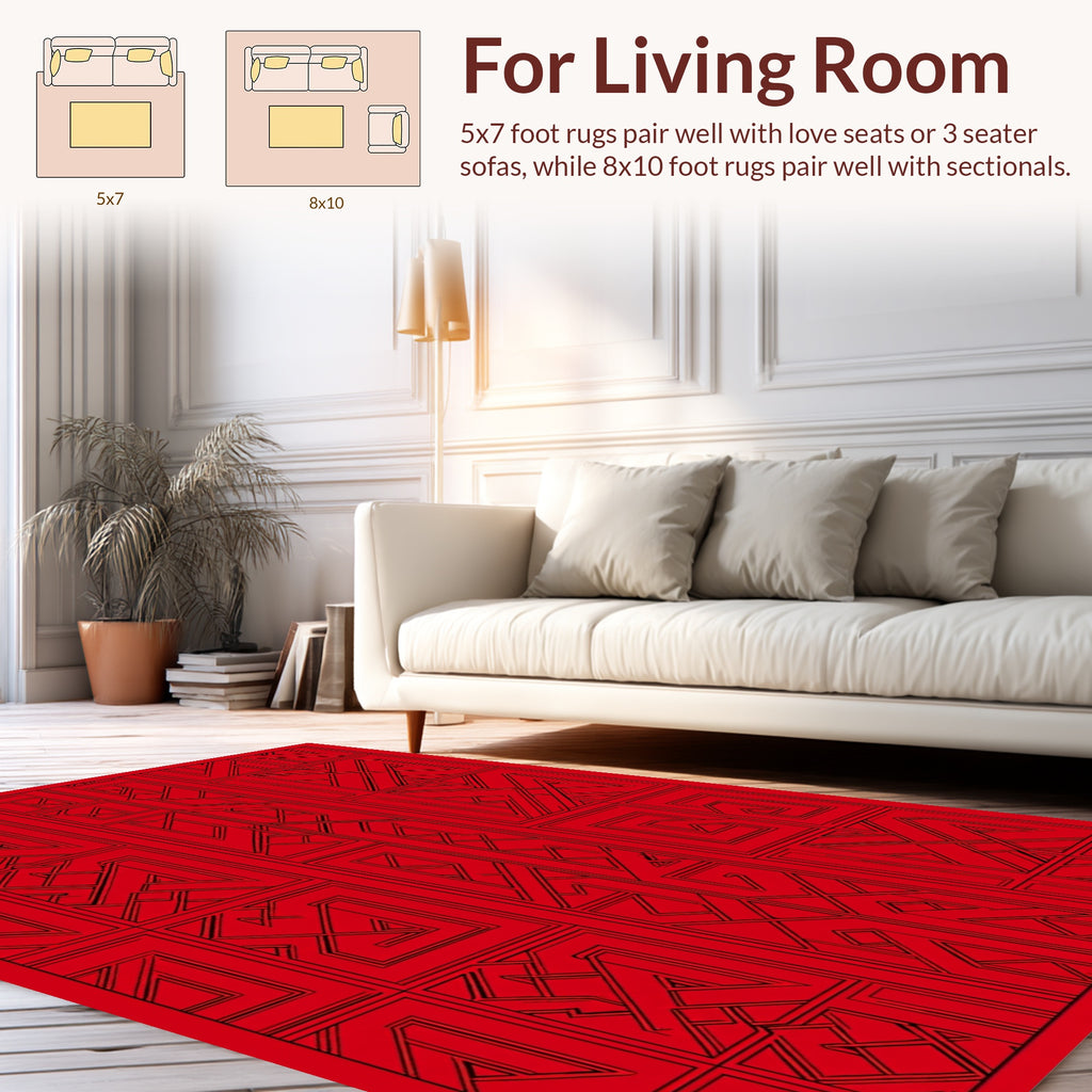 Bold Red Geometric Maze Rug