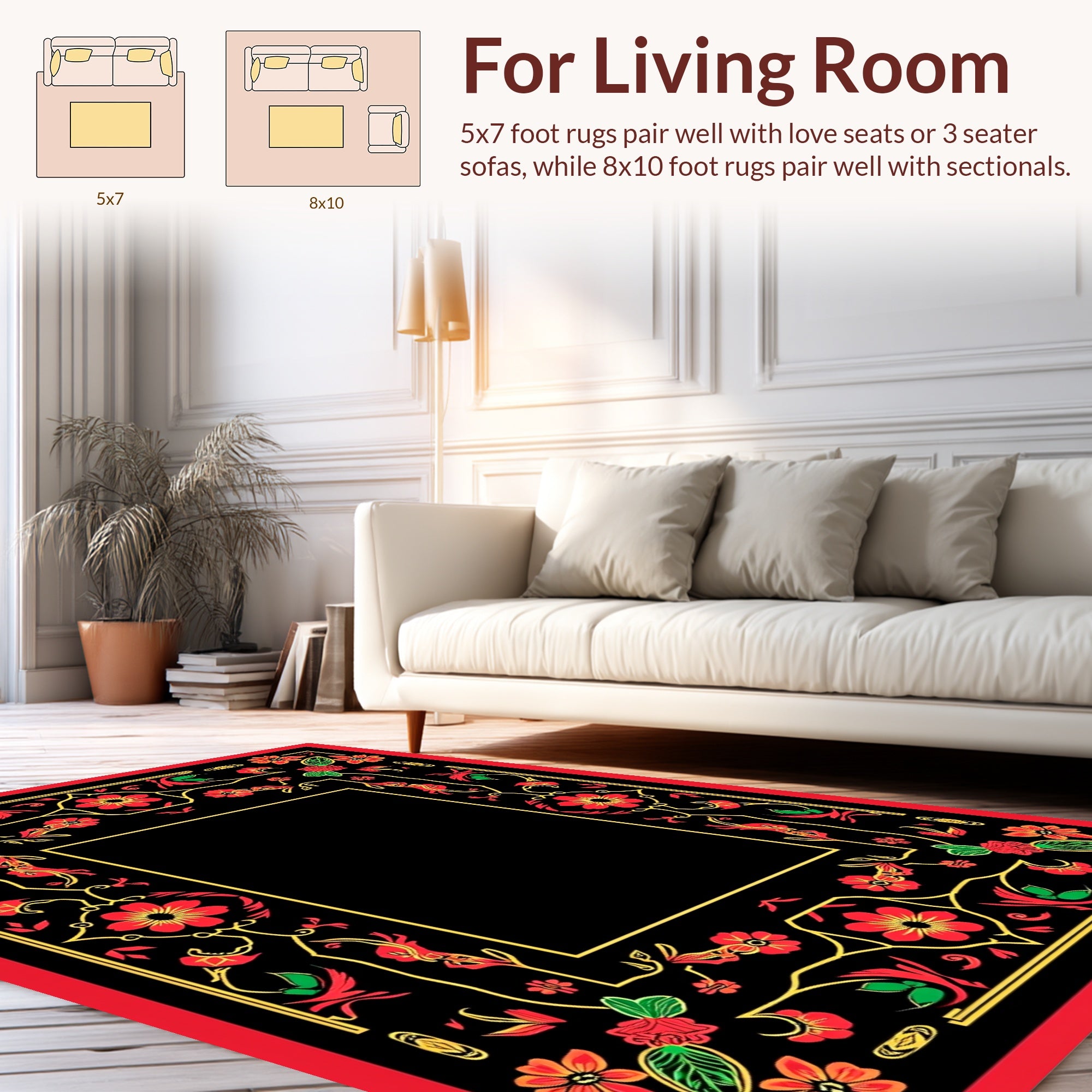 Bold Floral Vines And Red Accents Rug