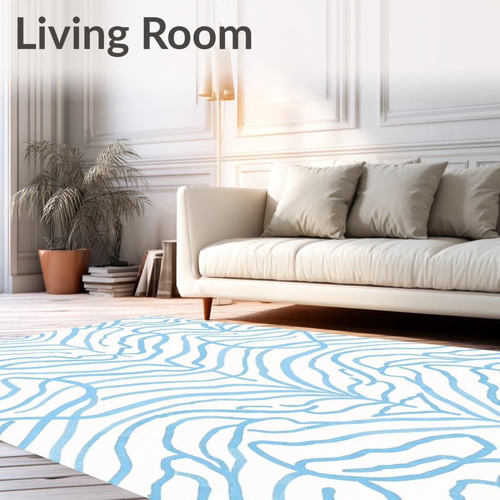 Soft Blue Hand Drawn Organic Flow Rug