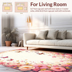Whimsical Pink Floral Butterfly Garden Rug