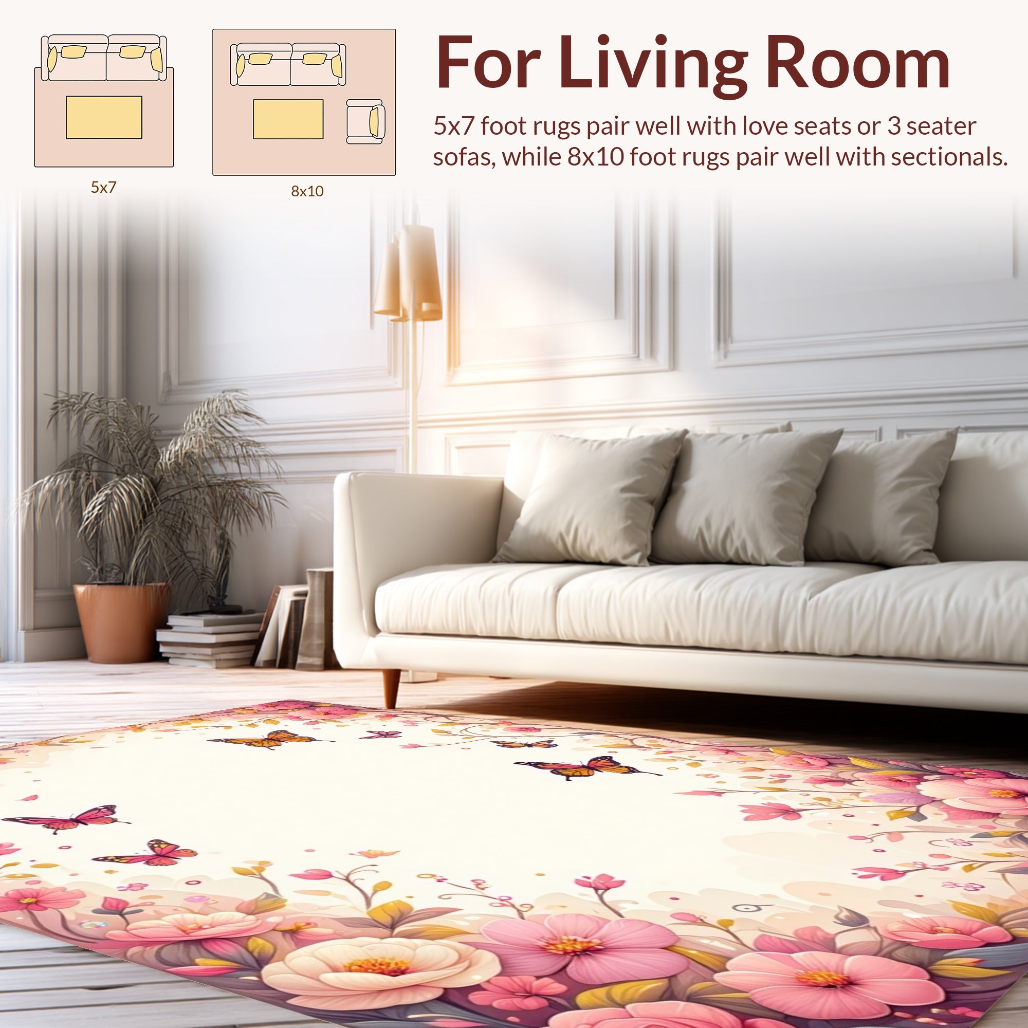 Whimsical Pink Floral Butterfly Garden Rug