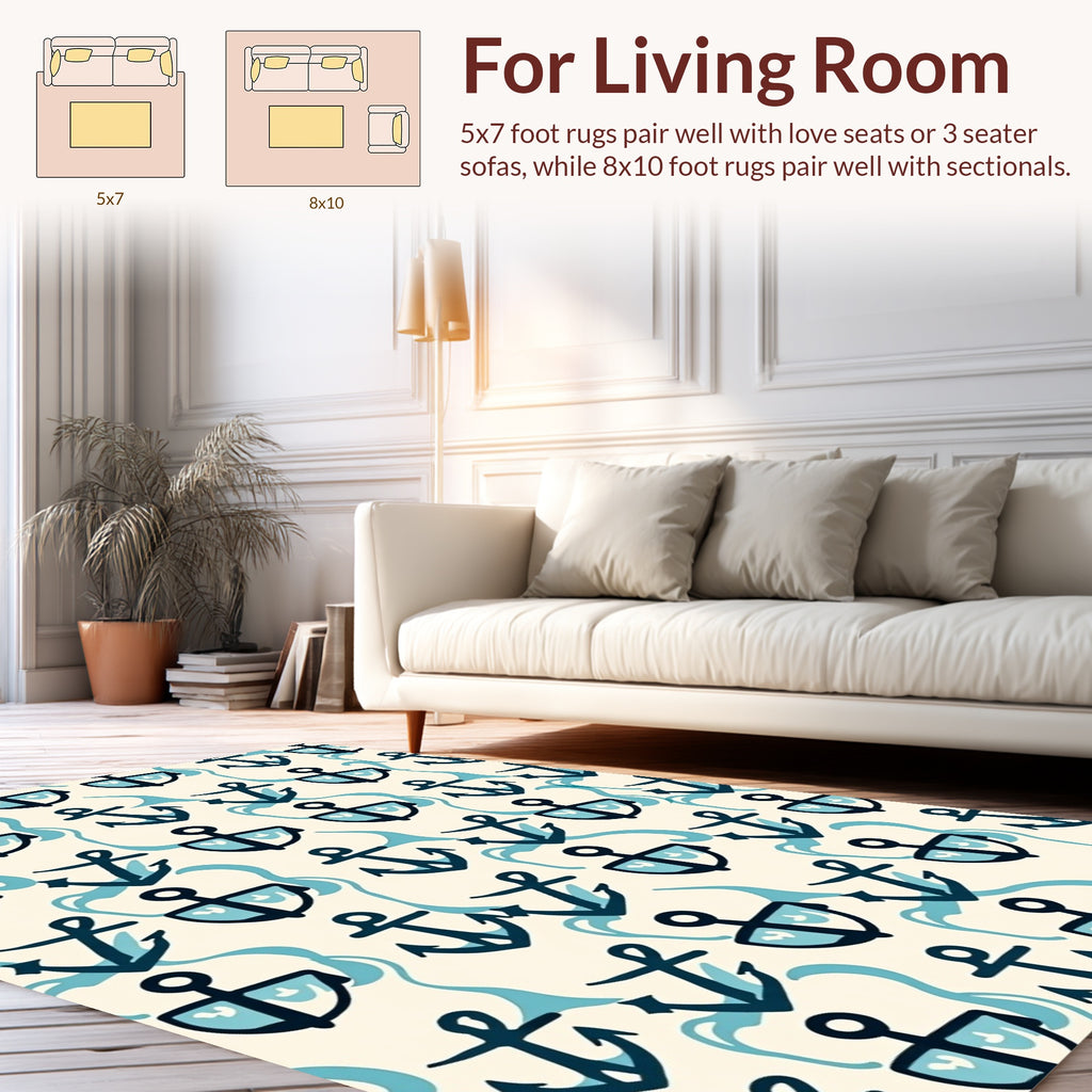 Nautical Anchor Wave Pattern Rug