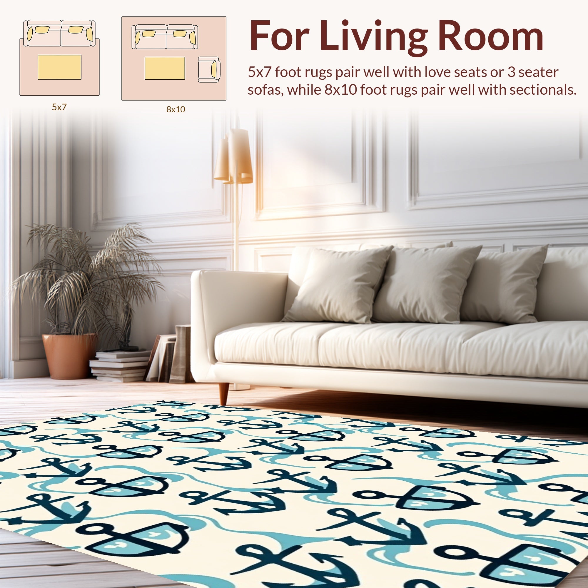 Nautical Anchor Wave Pattern Rug