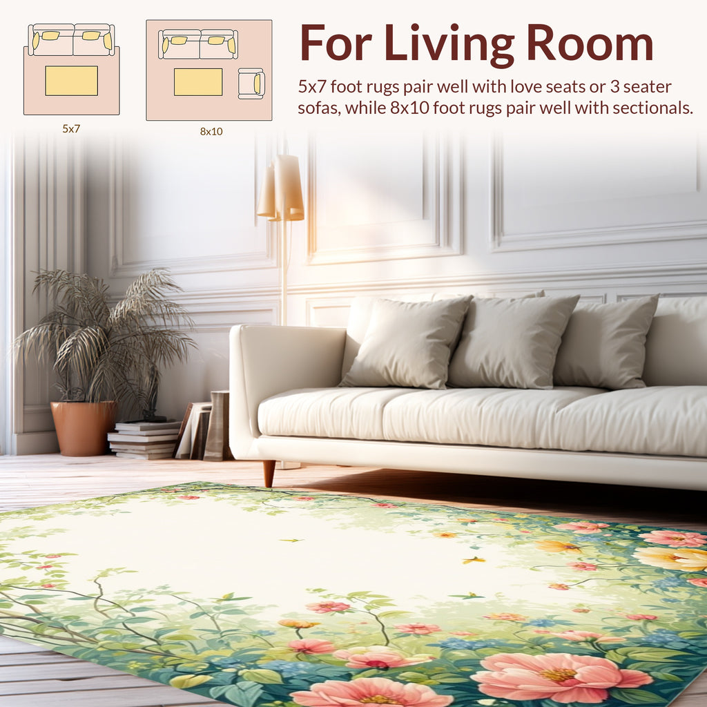 Whimsical Garden Floral Vine Design Rug