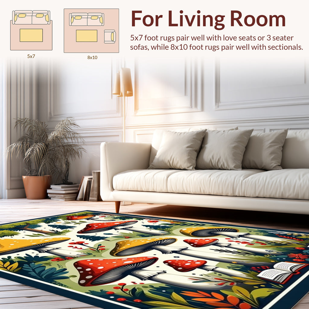 Whimsical Mushroom Forest Pattern Rug