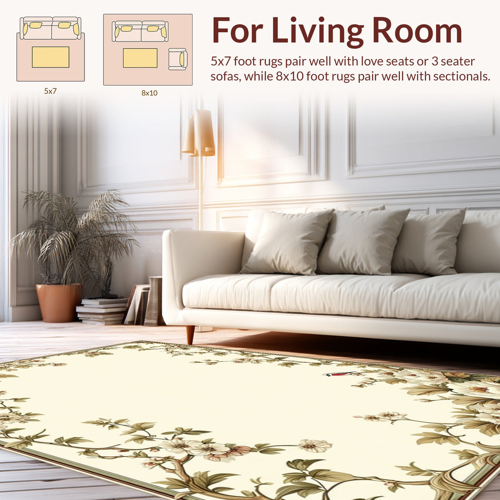Elegant Floral Branch Whimsical Bird Rug