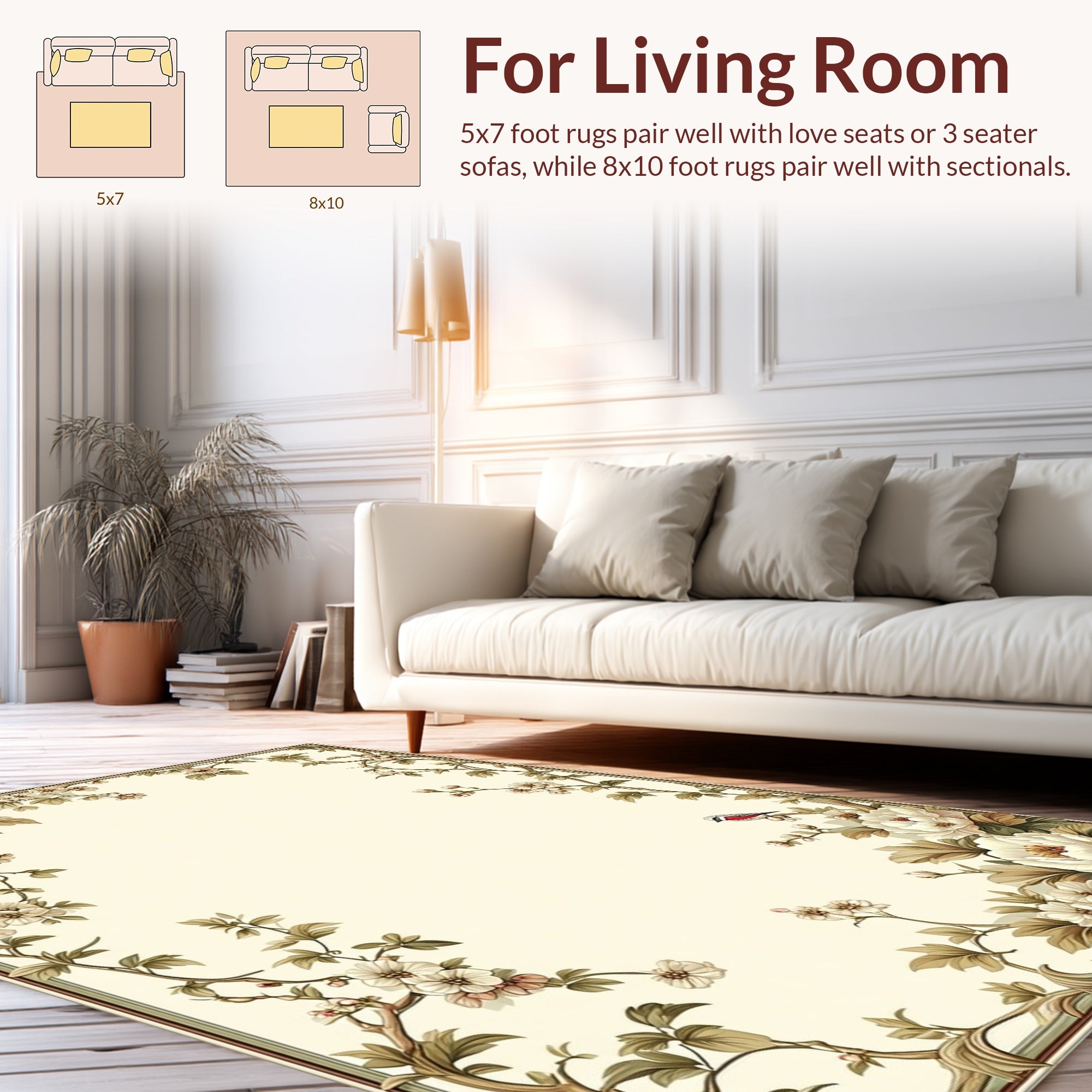 Elegant Floral Branch Whimsical Bird Rug
