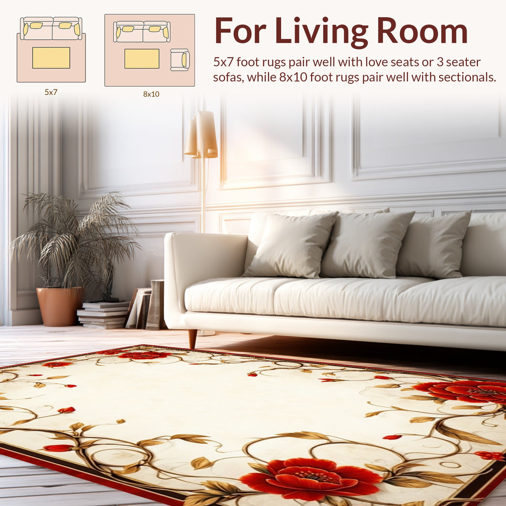 Red Floral Vine Pattern Scroll Rug